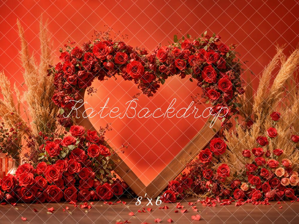 Kate Valentine Red Heart Rose Boho Backdrop Designed by Emetselch -UK