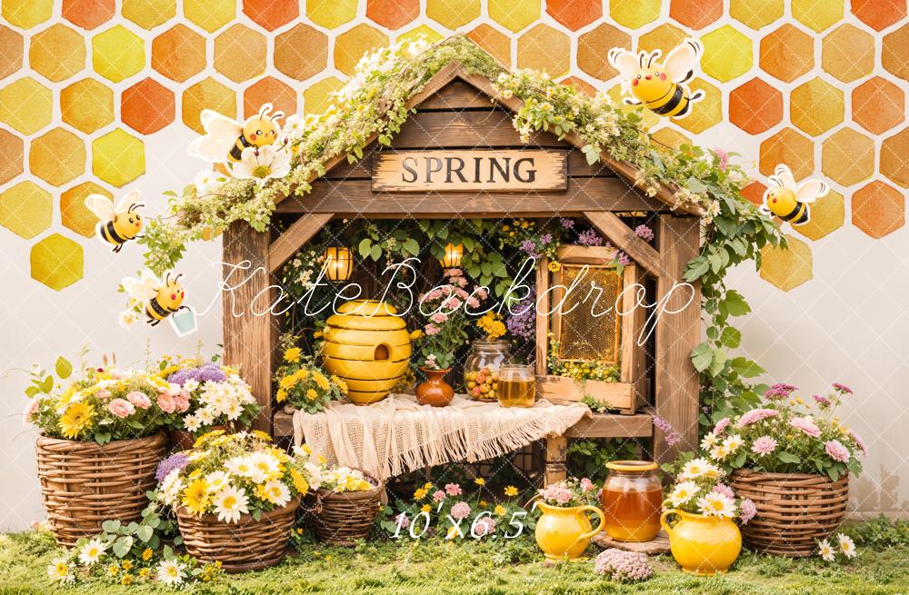 Kate Spring Bee Honeycomb Floral Backdrop Designed by Emetselch -UK