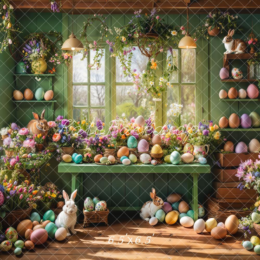 Kate Easter Window Bunny Floral Eggs Backdrop Designed by Emetselch -UK