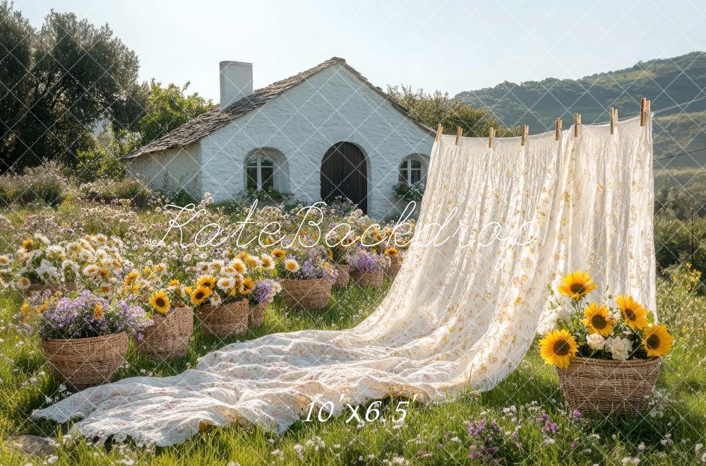 Kate Long Sheet Cottage Garden Sunflower Backdrop Designed by Mini MakeBelieve -UK