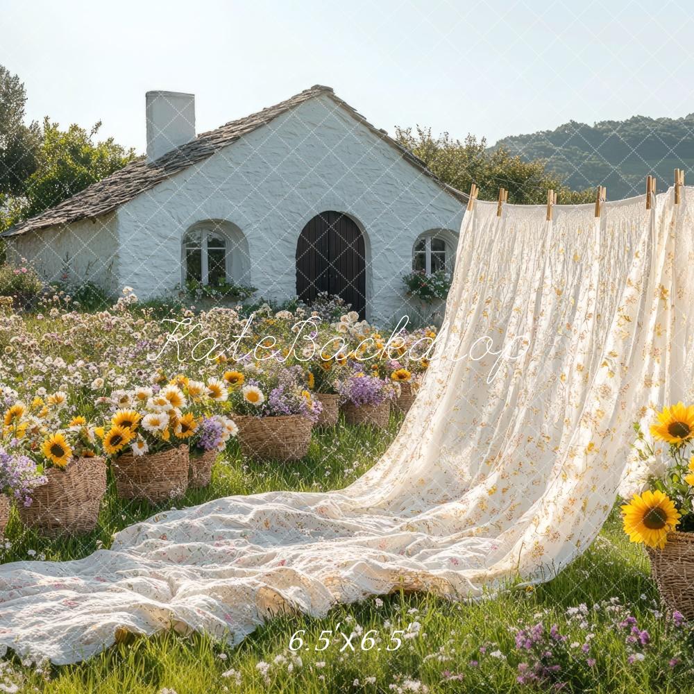 Kate Long Sheet Cottage Garden Sunflower Backdrop Designed by Mini MakeBelieve -UK