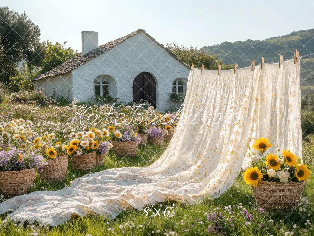 Kate Long Sheet Cottage Garden Sunflower Backdrop Designed by Mini MakeBelieve -UK