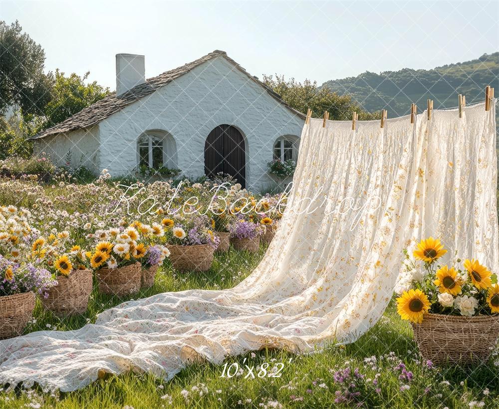 Kate Long Sheet Cottage Garden Sunflower Backdrop Designed by Mini MakeBelieve -UK