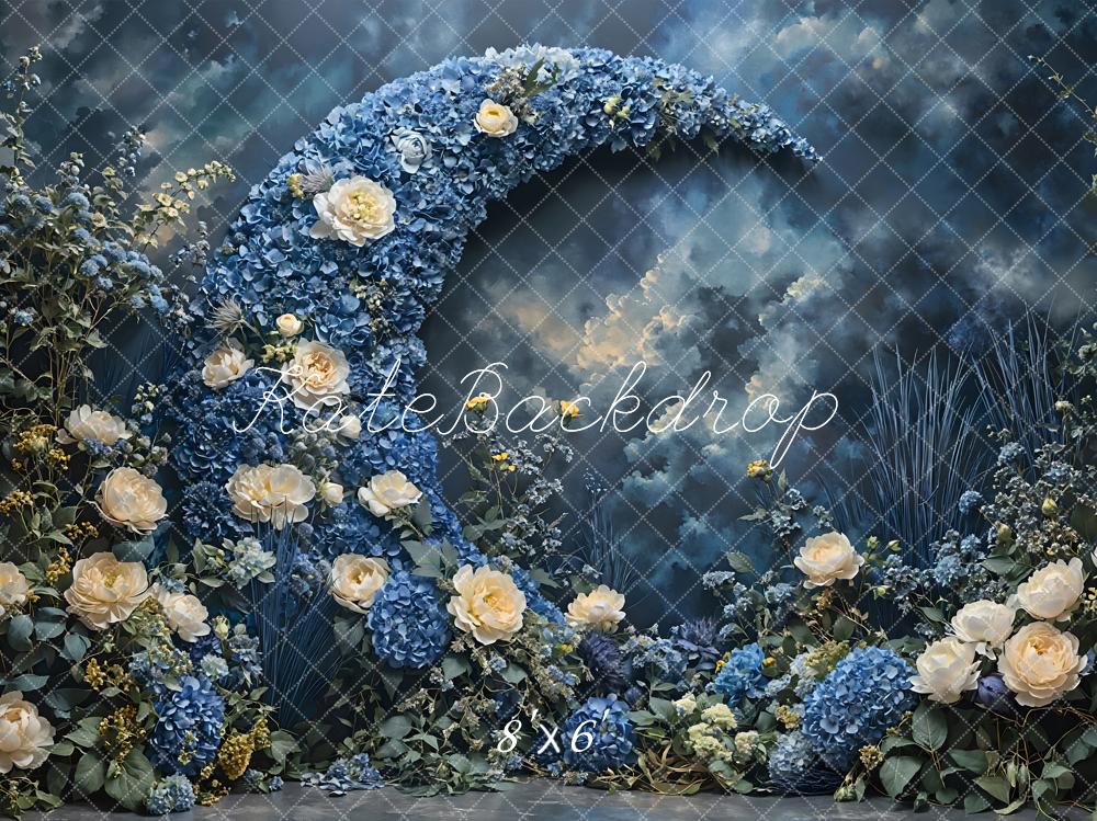 Kate Mother's Day Blue Floral Moon Fleece Backdrop Designed by Emetselch