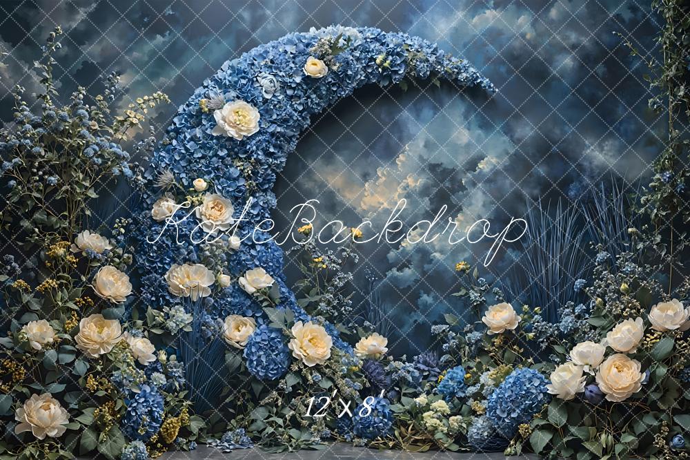 Kate Mother's Day Blue Floral Moon Fleece Backdrop Designed by Emetselch