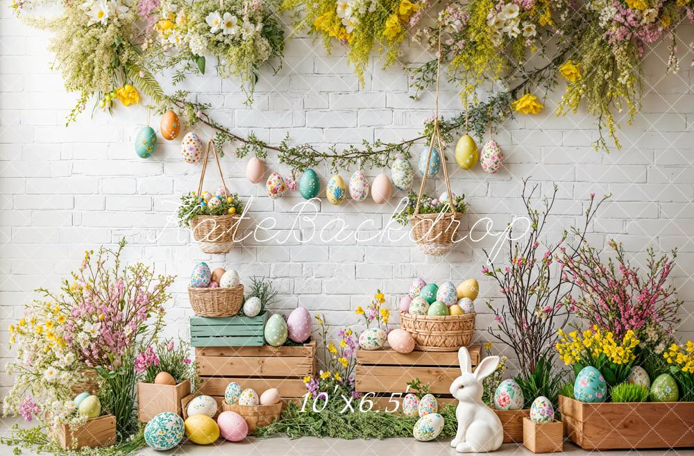 Kate Easter Bunny Floral Egg Rustic Backdrop Designed by Emetselch