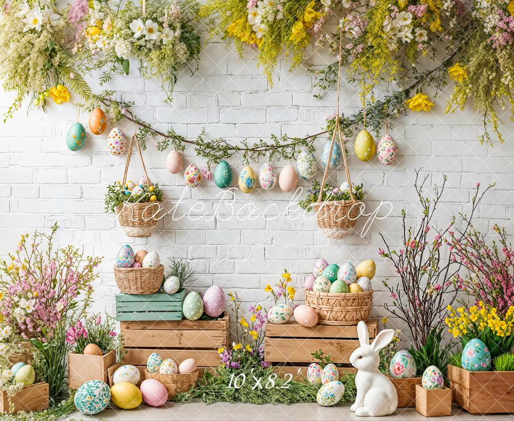 Kate Easter Bunny Floral Egg Rustic Backdrop Designed by Emetselch