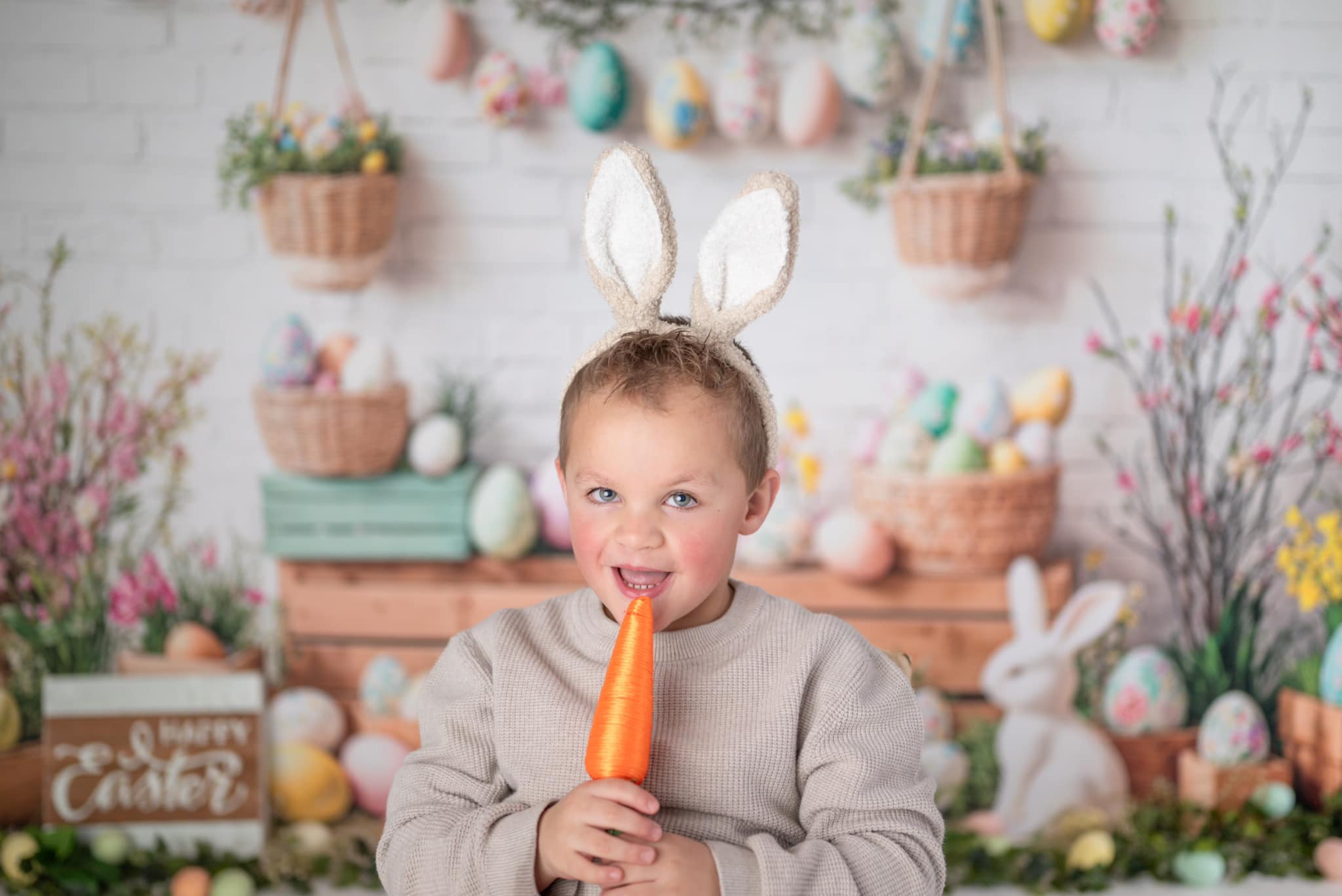 Kate Easter Bunny Floral Egg Rustic Backdrop Designed by Emetselch