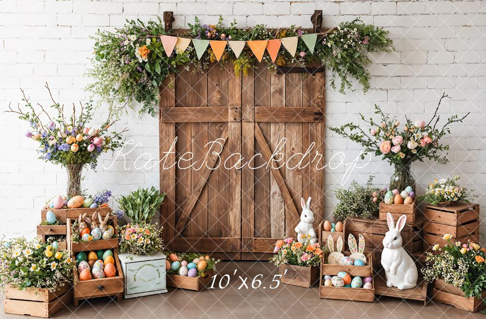 Kate Easter Barn Door Bunny Floral Backdrop Designed by Emetselch -UK