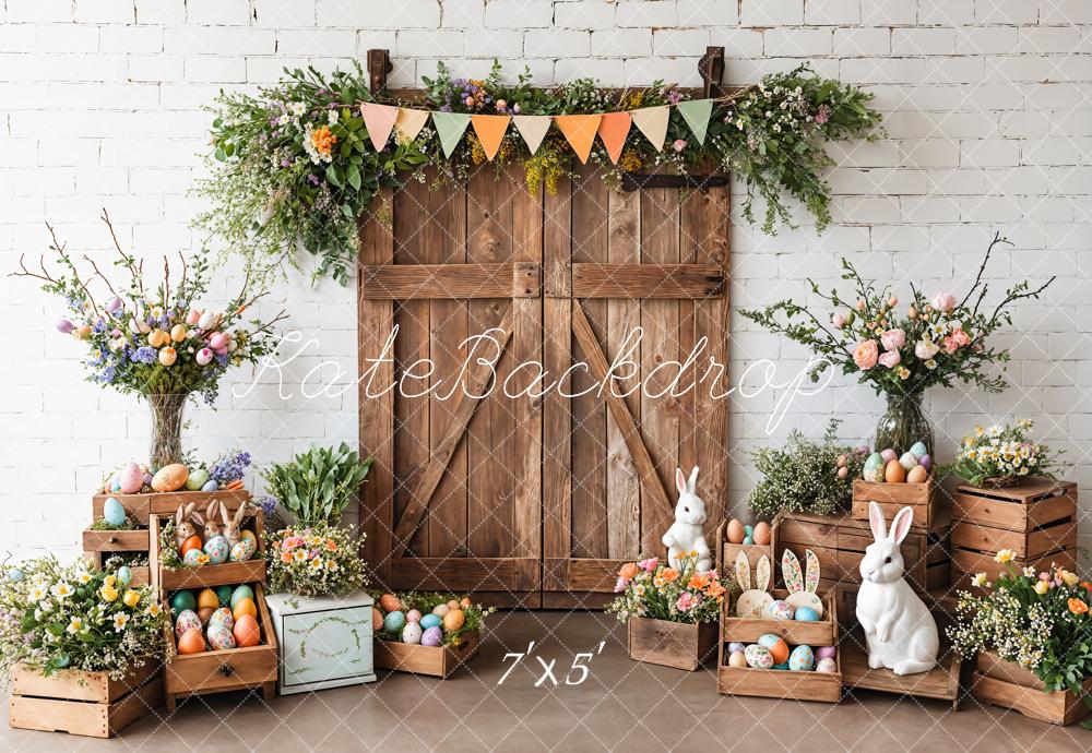 Kate Easter Barn Door Bunny Floral Backdrop Designed by Emetselch -UK