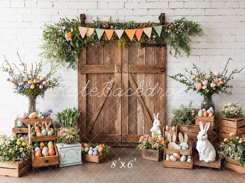 Kate Easter Barn Door Bunny Floral Backdrop Designed by Emetselch -UK