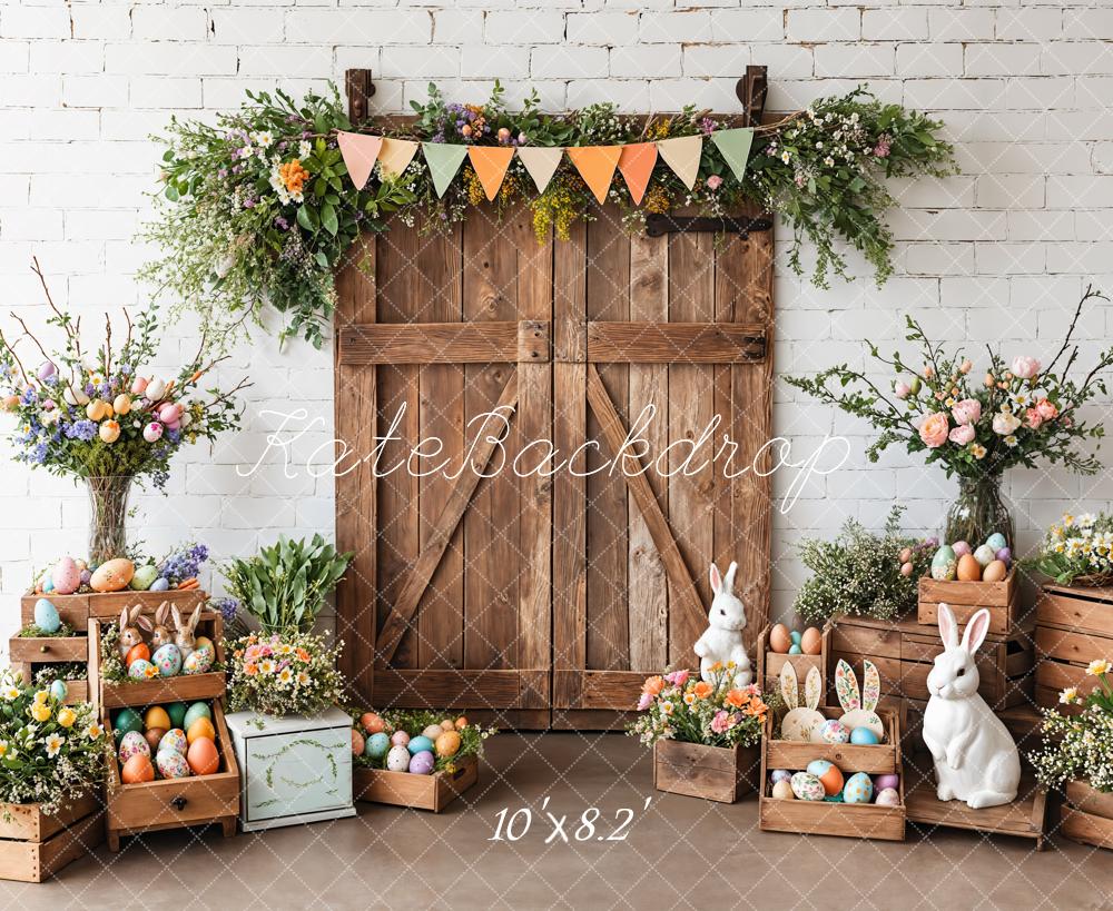 Kate Easter Barn Door Bunny Floral Backdrop Designed by Emetselch -UK