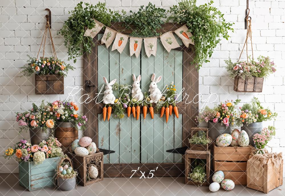 Kate Easter Bunny Carrots Door Wood Backdrop Designed by Emetselch -UK