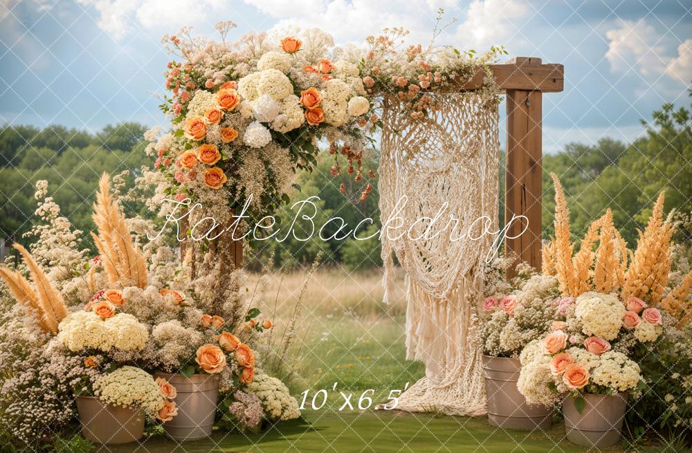 Kate Boho Floral Macrame Wedding Outdoor Backdrop Designed by Emetselch -UK