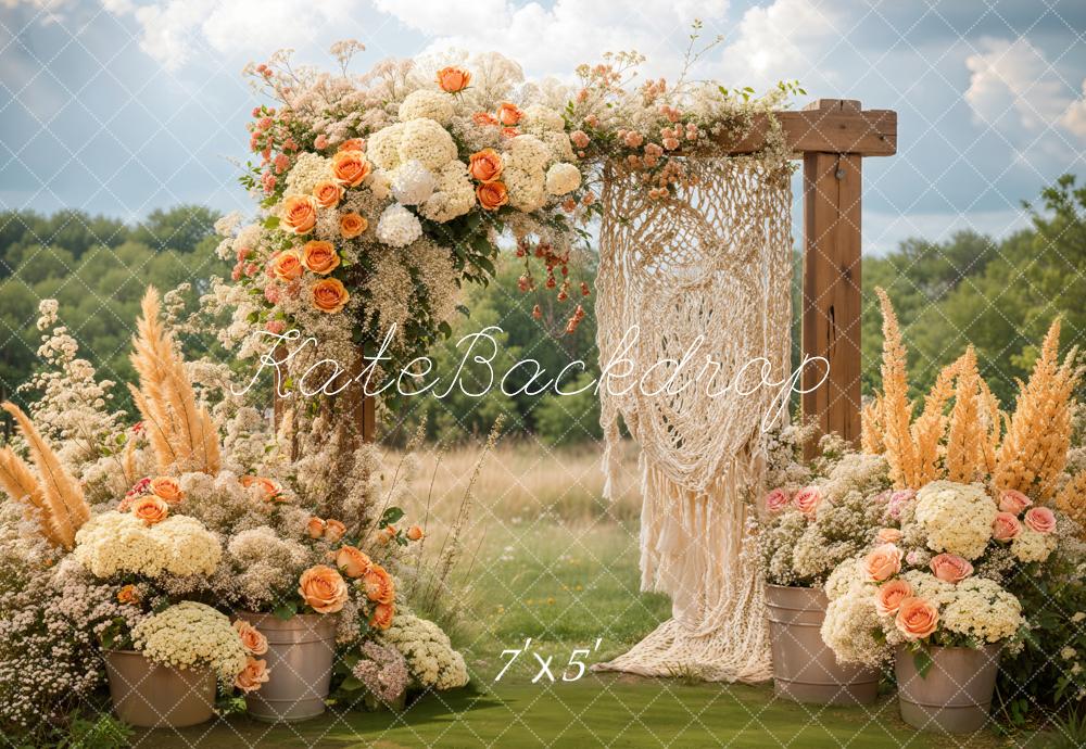 Kate Boho Floral Macrame Wedding Outdoor Backdrop Designed by Emetselch -UK