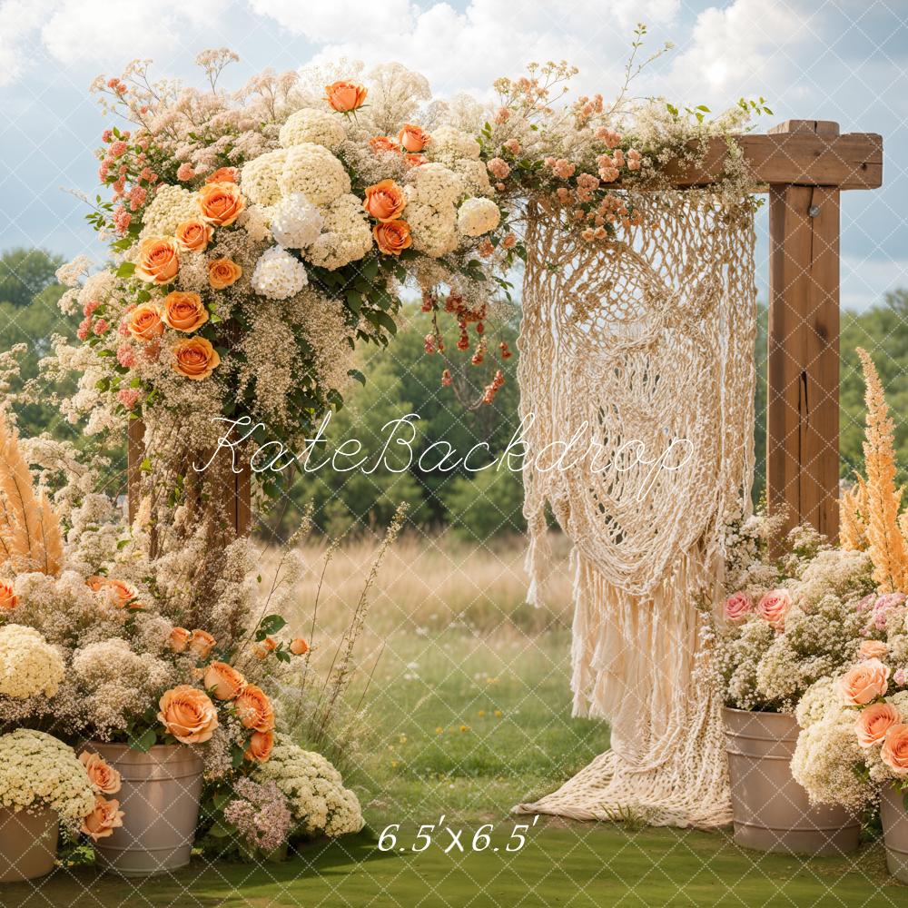 Kate Boho Floral Macrame Wedding Outdoor Backdrop Designed by Emetselch -UK