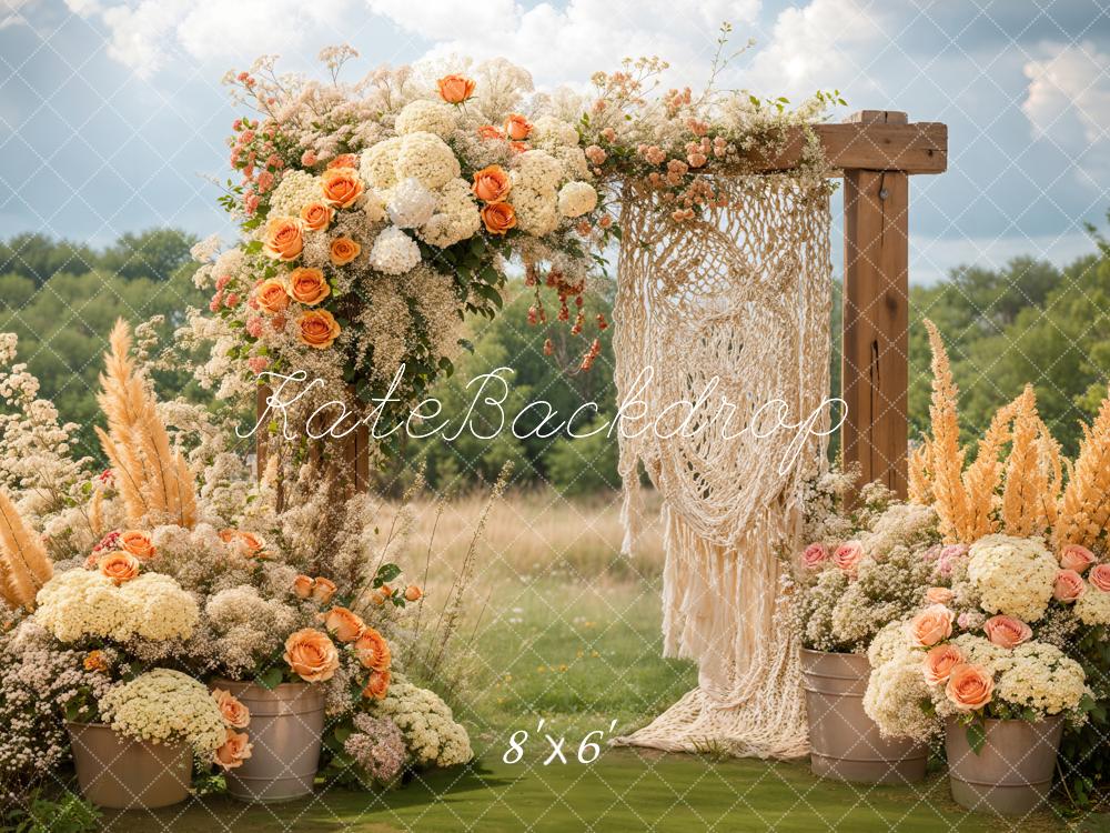 Kate Boho Floral Macrame Wedding Outdoor Backdrop Designed by Emetselch -UK