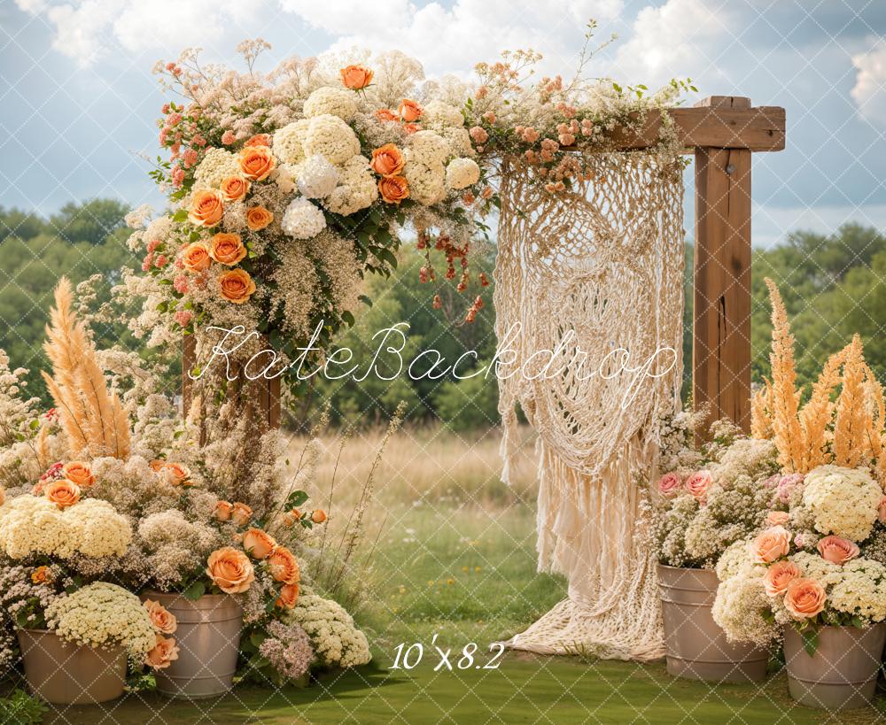 Kate Boho Floral Macrame Wedding Outdoor Backdrop Designed by Emetselch -UK