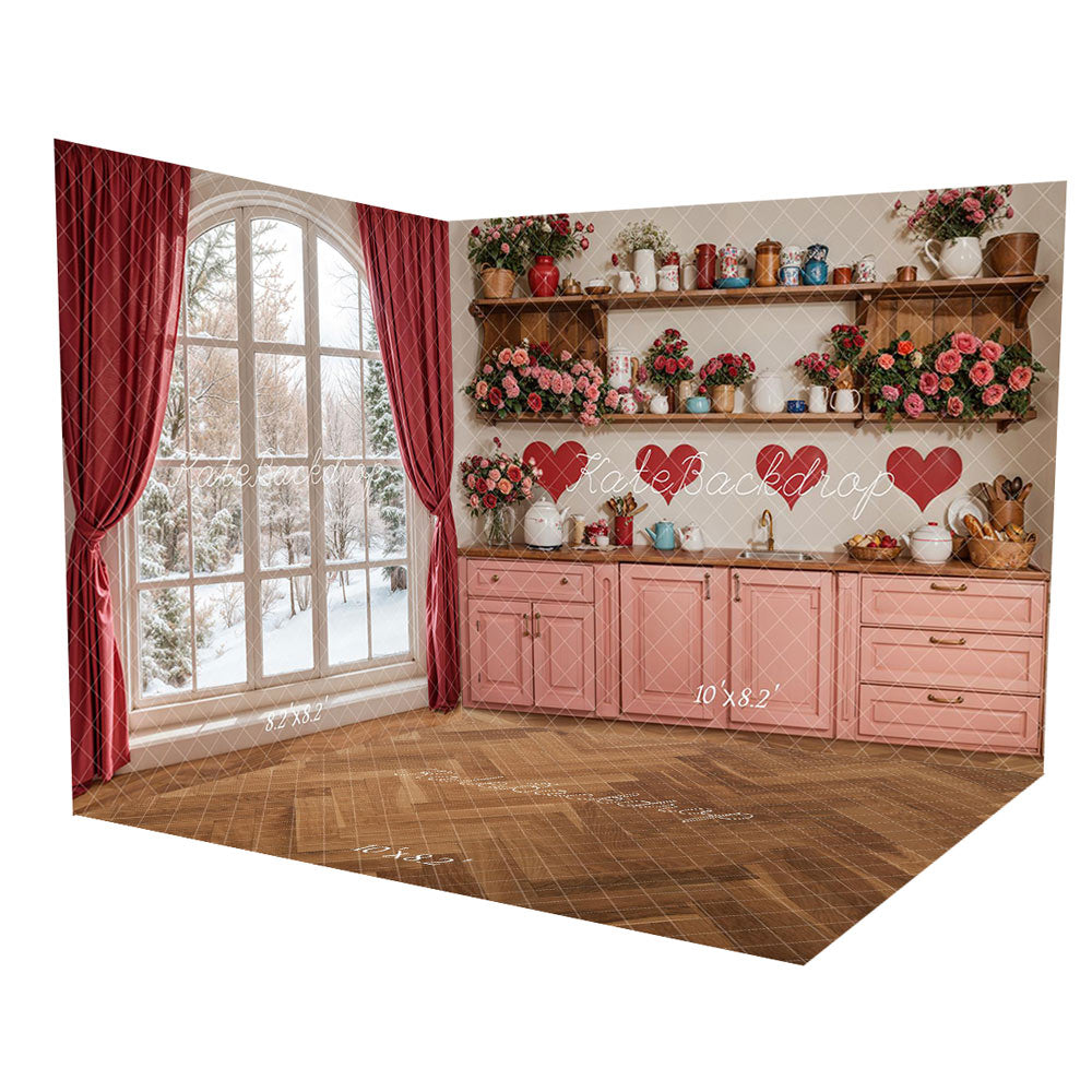 Kate Valentine Kitchen Floral Red Heart Room Set -UK