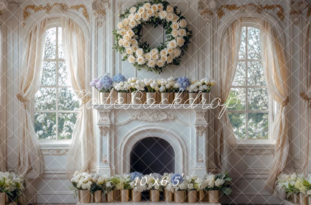 Kate Spring Floral Wreath Fireplace Window Backdrop Designed by Mini MakeBelieve -UK