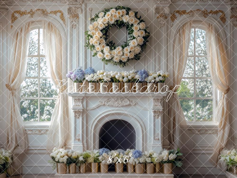 Kate Spring Floral Wreath Fireplace Window Backdrop Designed by Mini MakeBelieve -UK