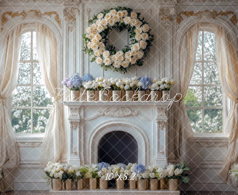 Kate Spring Floral Wreath Fireplace Window Backdrop Designed by Mini MakeBelieve -UK