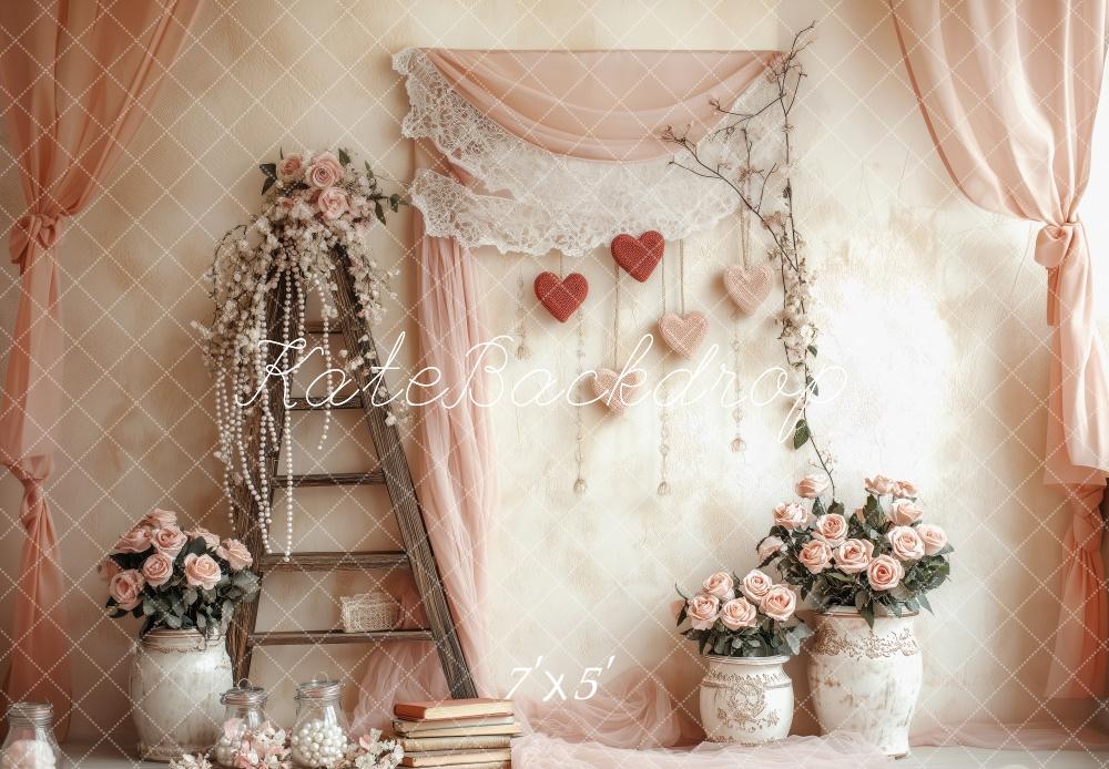 Kate Valentine Rustic Pink Floral Ladder Backdrop Designed by Patty Robert