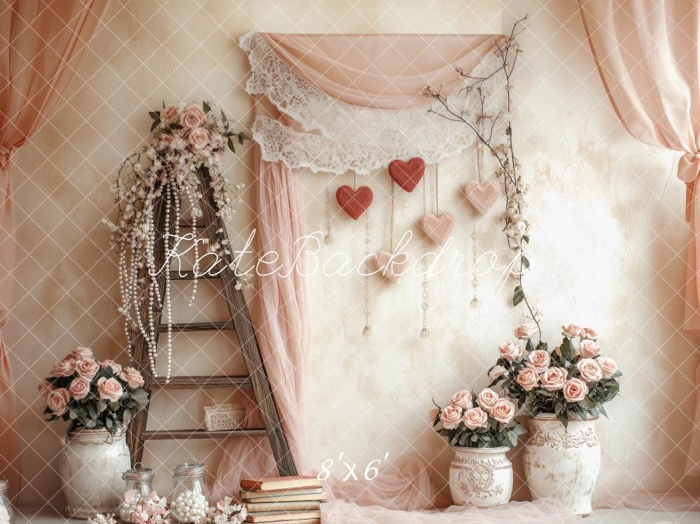 Kate Valentine Rustic Pink Floral Ladder Backdrop Designed by Patty Robert