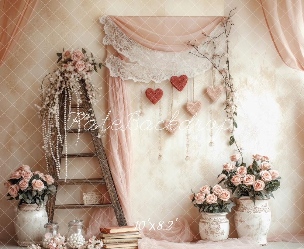 Kate Valentine Rustic Pink Floral Ladder Backdrop Designed by Patty Robert -UK