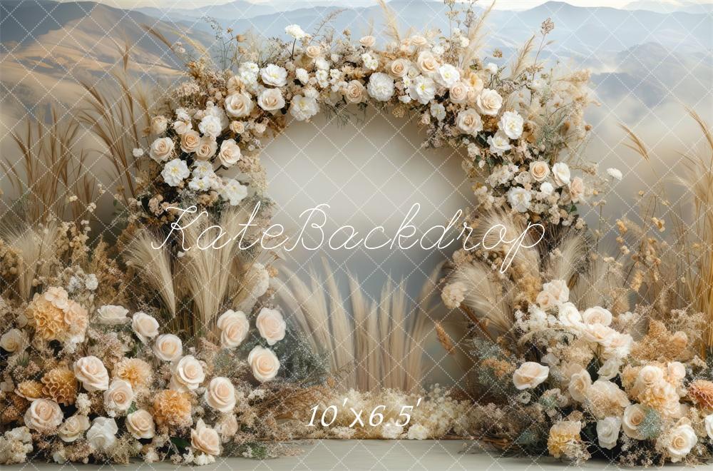 Kate Boho Floral Arch Beige Backdrop Designed by Mini MakeBelieve