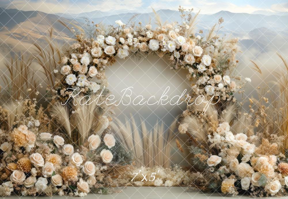 Kate Boho Floral Arch Beige Backdrop Designed by Mini MakeBelieve