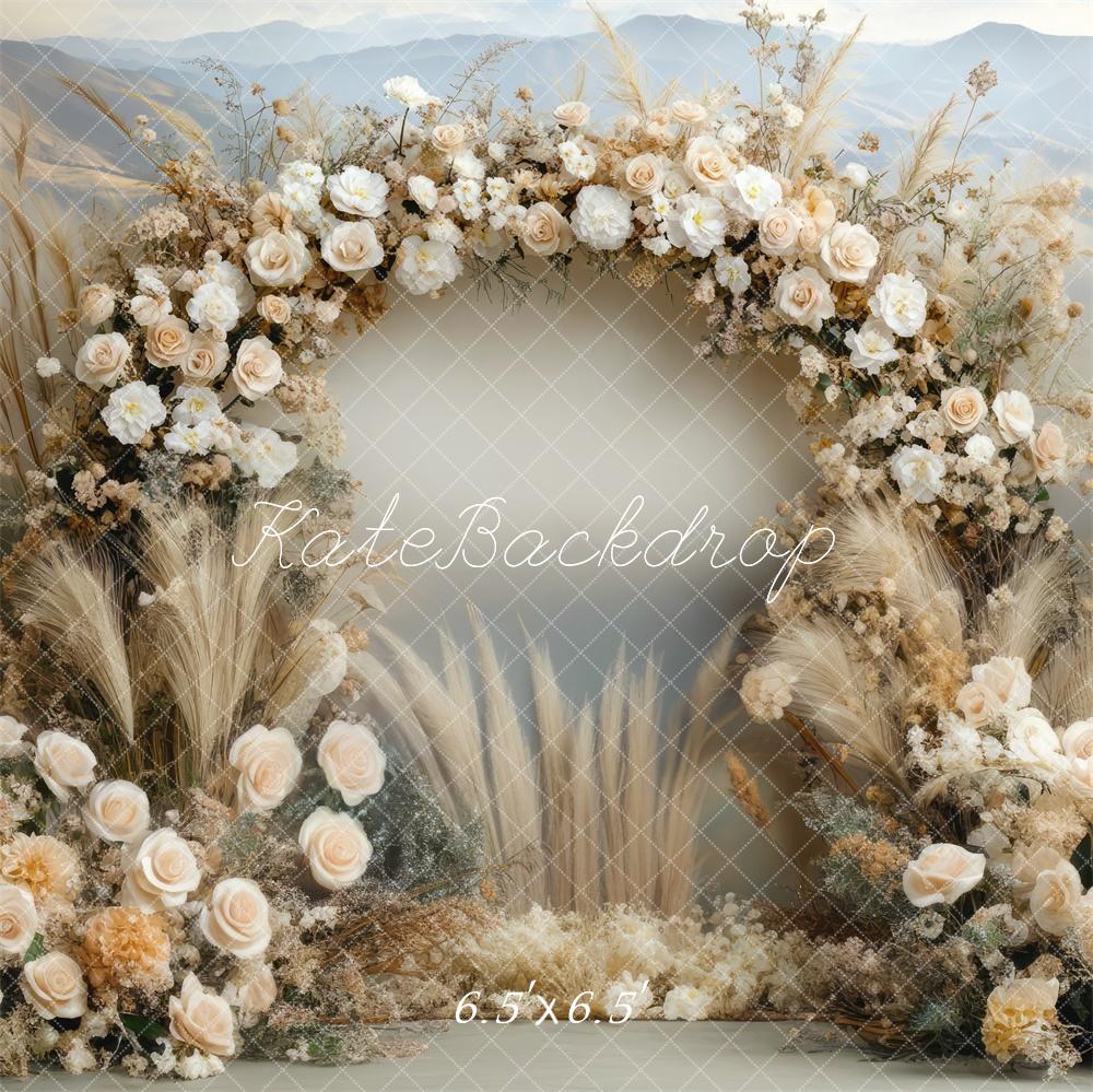 Kate Boho Floral Arch Beige Backdrop Designed by Mini MakeBelieve