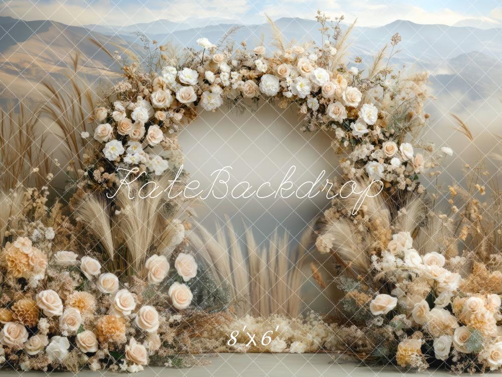 Kate Boho Floral Arch Beige Backdrop Designed by Mini MakeBelieve