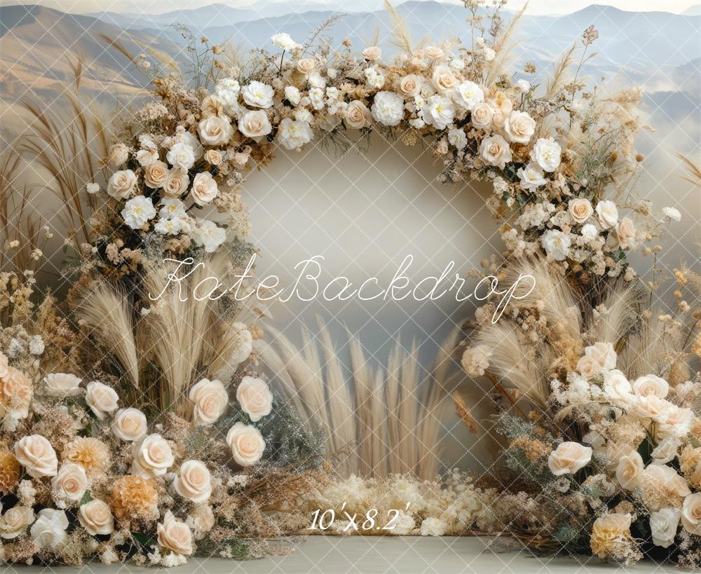 Kate Boho Floral Arch Beige Backdrop Designed by Mini MakeBelieve