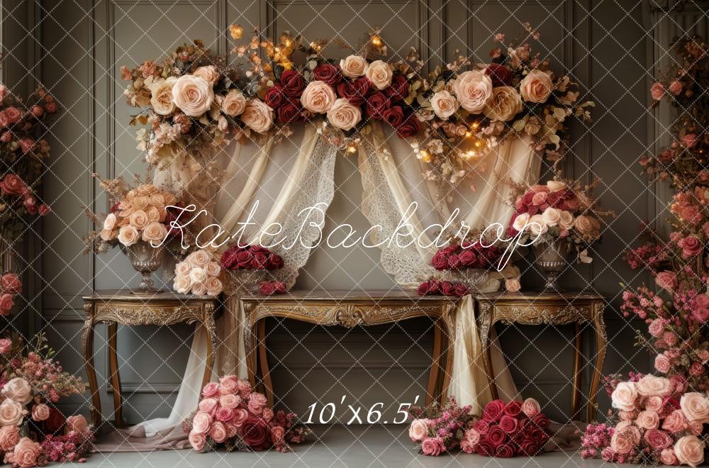 Kate Romantic Floral Arch Vintage Wedding Backdrop Designed by Mini MakeBelieve