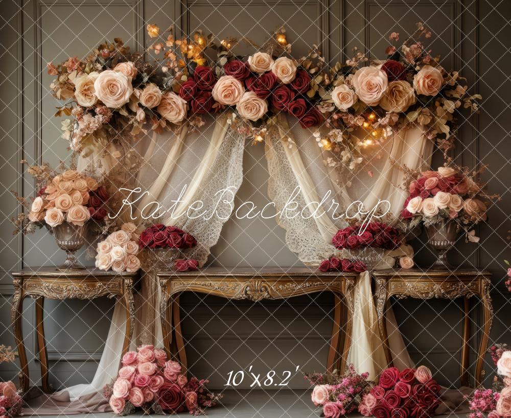 Kate Romantic Floral Arch Vintage Wedding Backdrop Designed by Mini MakeBelieve