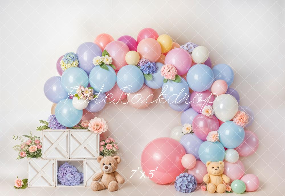 Kate Cake Smash Pastel Balloon Flower Arch Backdrop Designed by Emetselch