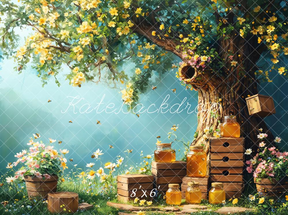 Kate Spring Honey Bee Tree Honeycomb Backdrop Designed by Emetselch