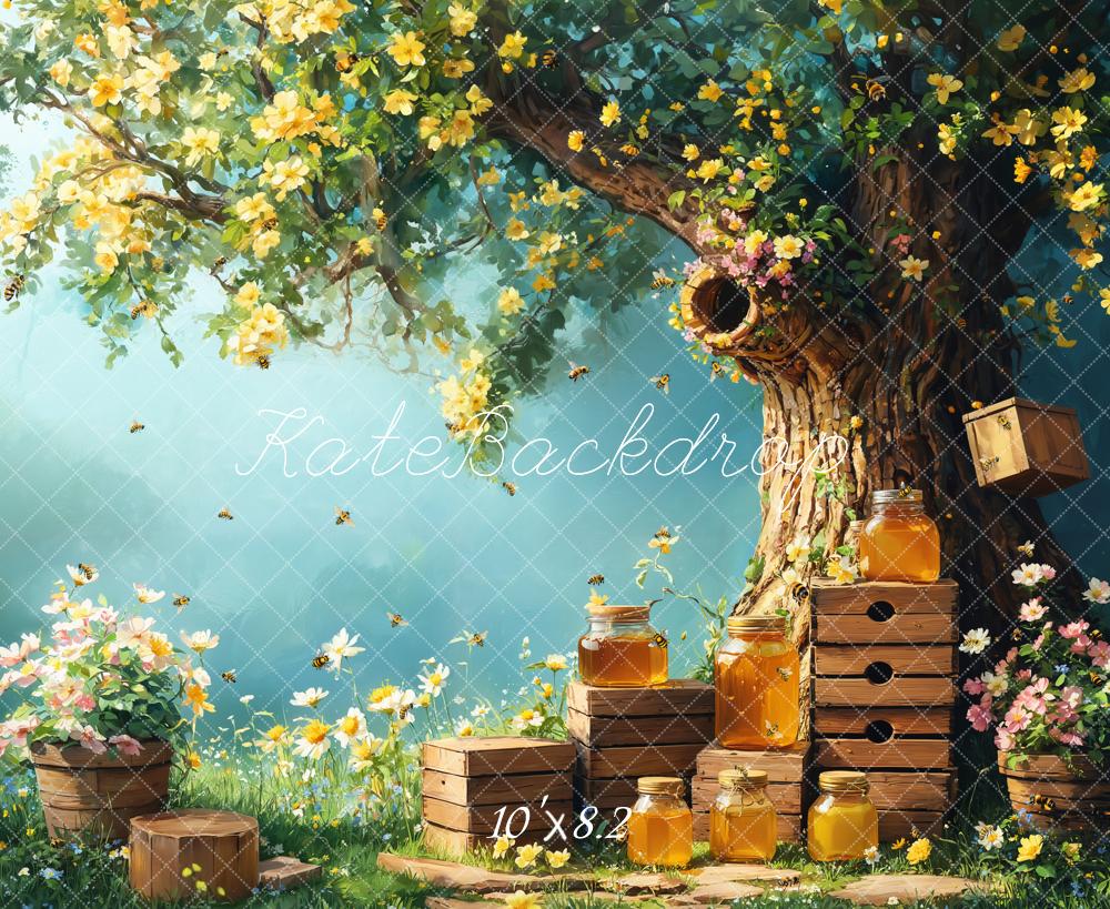 Kate Spring Honey Bee Tree Honeycomb Backdrop Designed by Emetselch