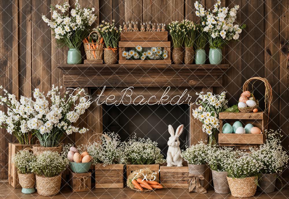 On Sale Kate Easter Fireplace Bunny Rustic Floral Backdrop Designed by Emetselch -UK