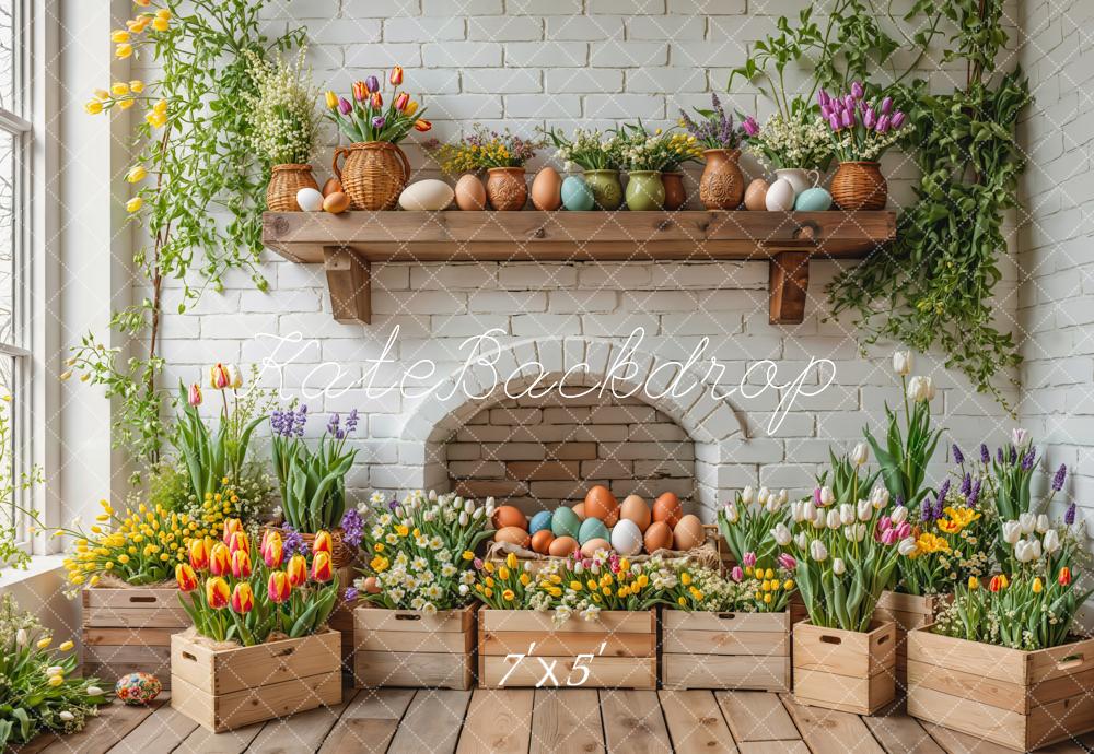 Lightning Deals Kate Easter Floral Eggs Wooden Crates Backdrop Designed by Emetselch -UK