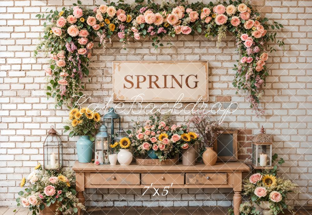 On Sale Kate Spring Floral Vintage Brick Wall Backdrop Designed by Emetselch -UK