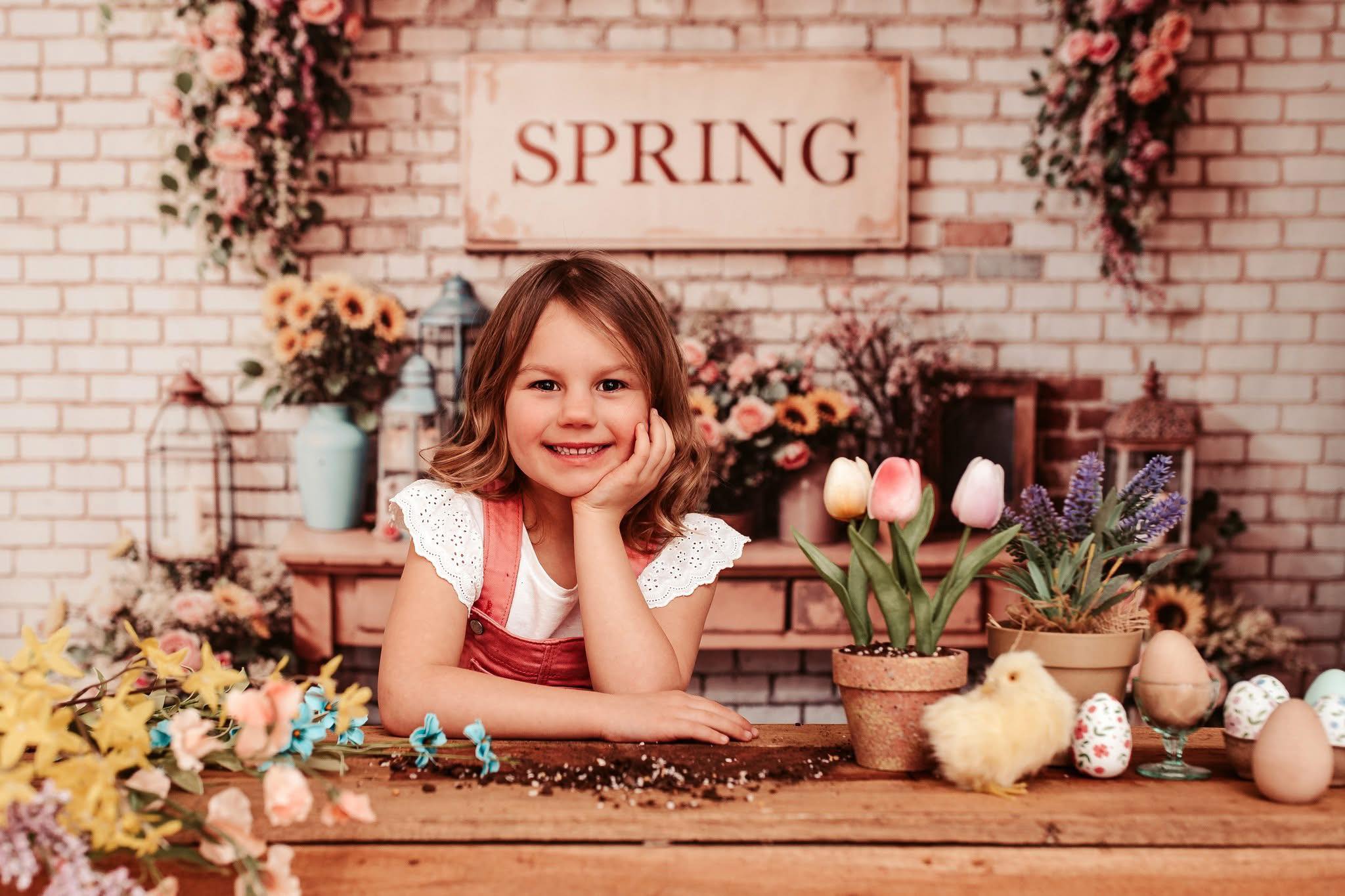 Kate Spring Floral Vintage Brick Wall Backdrop Designed by Emetselch -UK