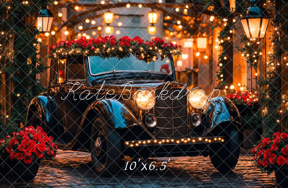 Kate Valentine Vintage Car Roses Lights Backdrop Designed by Emetselch -UK