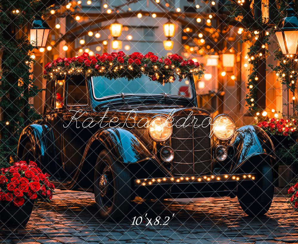 Kate Valentine Vintage Car Roses Lights Backdrop Designed by Emetselch -UK