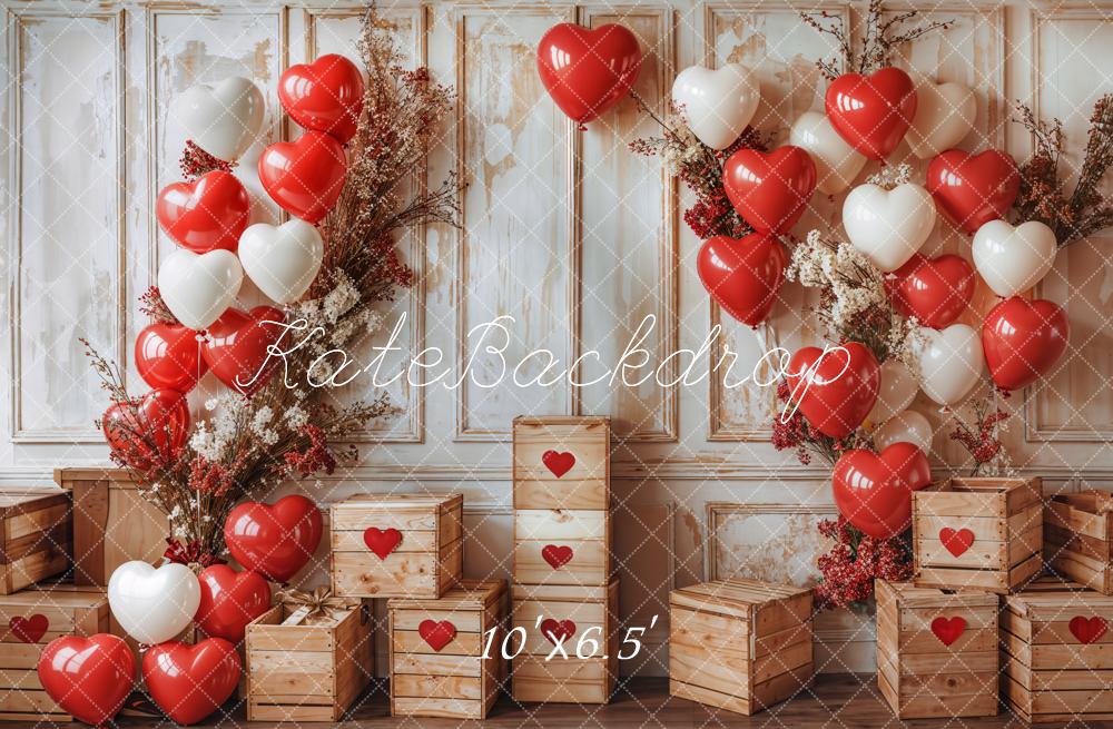 On Sale Kate Valentine Heart Balloons Rustic Wood Backdrop Designed by Emetselch -UK