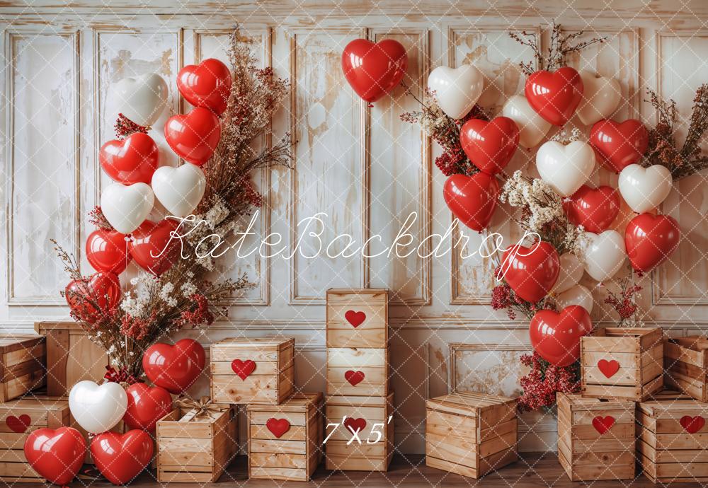 On Sale Kate Valentine Heart Balloons Rustic Wood Backdrop Designed by Emetselch -UK