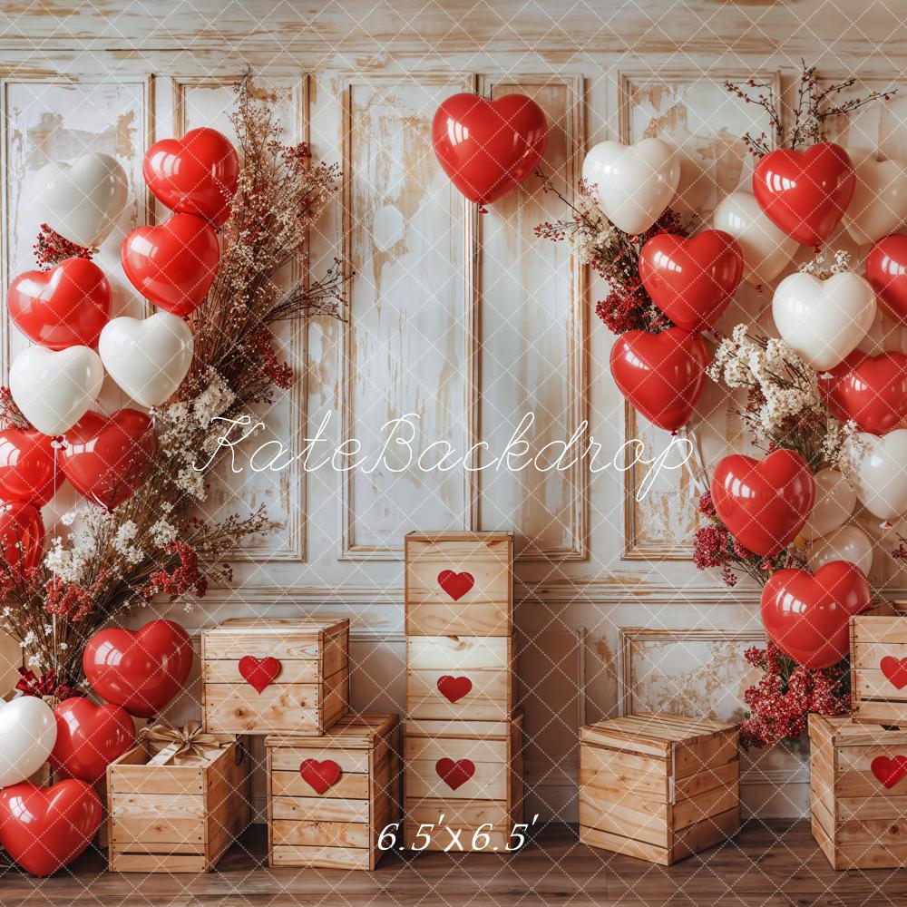 On Sale Kate Valentine Heart Balloons Rustic Wood Backdrop Designed by Emetselch -UK