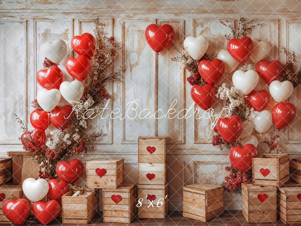 On Sale Kate Valentine Heart Balloons Rustic Wood Backdrop Designed by Emetselch -UK