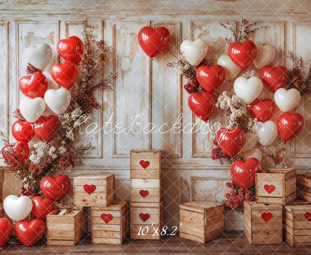 On Sale Kate Valentine Heart Balloons Rustic Wood Backdrop Designed by Emetselch -UK